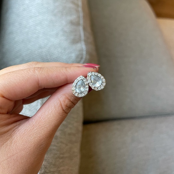 Givenchy Crystal Stud Earrings Silver Tone Drop - Picture 4 of 4